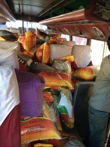 A bus full of donated supplies heading to Nepal earthquake victims.