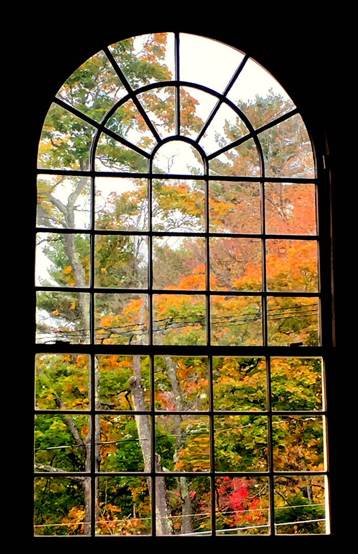 A Bemis Hall window offers a lovely view of fall colors. (Photo by Harold McAleer)